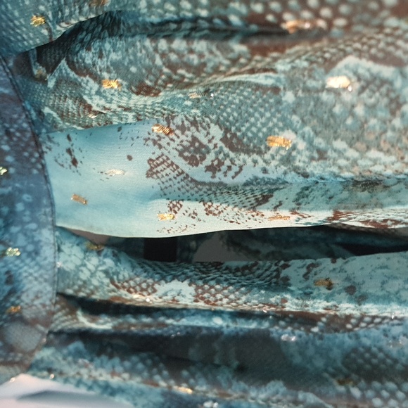 Turquoise and brown reptile print, top with keyhole front & tie at neck in back - Picture 2 of 4